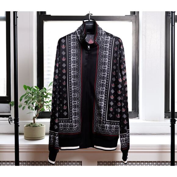 Dolce & Gabbana Black Crown Pattern Logo Track Jacket Windbreaker (SIze L, IT50)